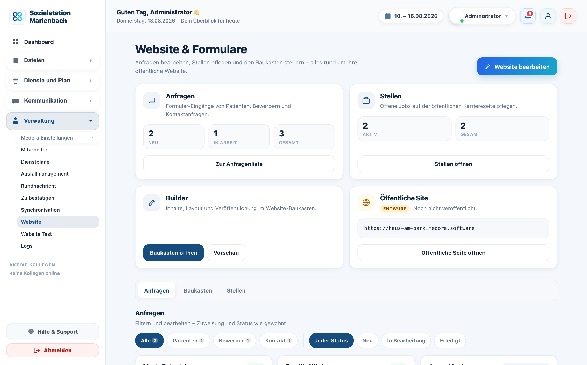 Anfragen aus der Website in Medora